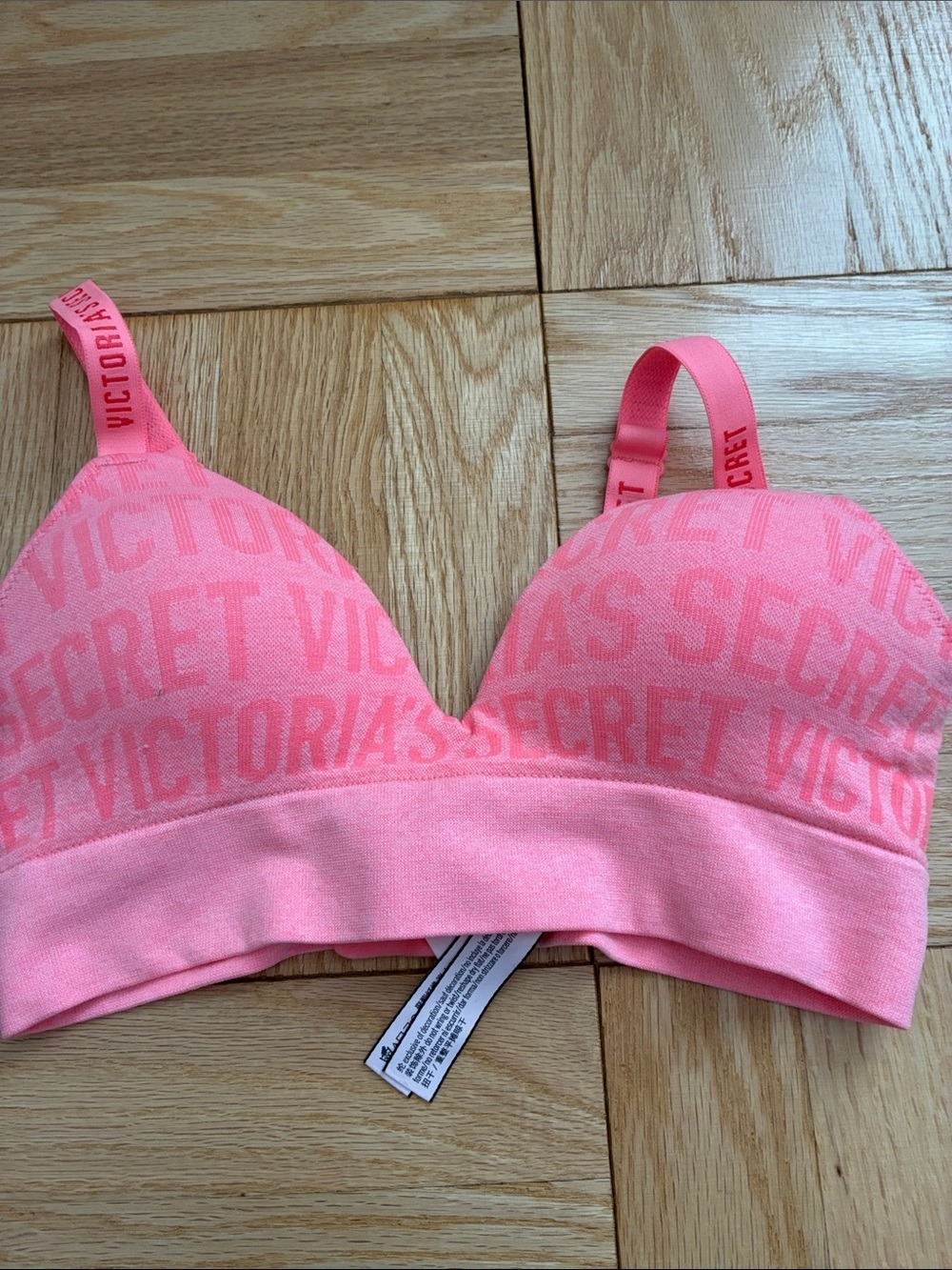 Victoria's Secret Logo Seamless Plunge Bra Coral Pink Heather Blue XS - Picture 4 of 5